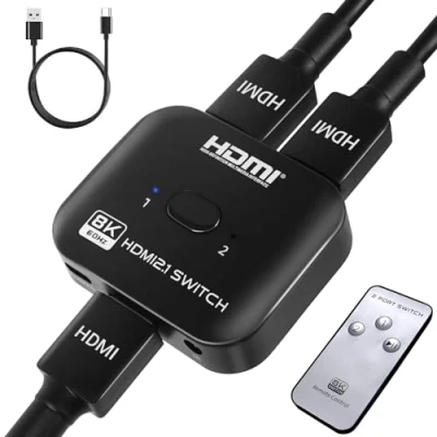 Abbildung von TCNEWCL 8K 60Hz HDMI Switch 1 in 2 Out oder Splitter mit Netzkabel, 4K 120 Hz Verteiler für TV/PC/Laptop/DVD/PS4/PS5/Xbox/TV Stick/Gaming Box/Blu Ray Player/Projektor