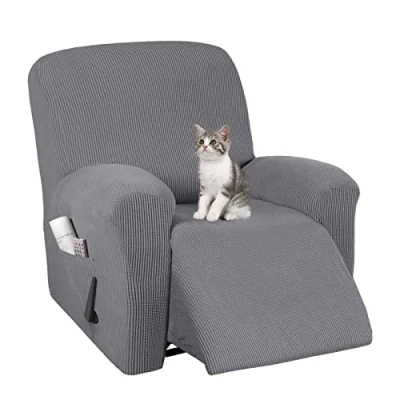 Abbildung von Jaotto Stretchhusse für Relaxsessel Sesselbezug Sesselschoner Liege Sessel Elastisch Waschbar Bezug Fernsehsessel mit Taschen Stretch Recliner Cover (Silbergrau, 1 Sitzer)