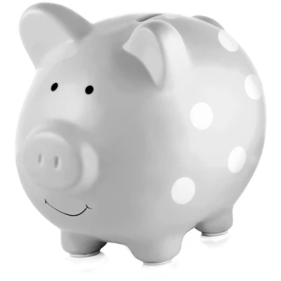 Abbildung von Pearhead Sparschwein Medium, Polka Dot Gray
