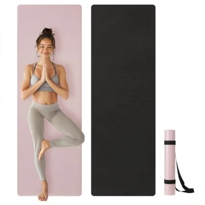 Abbildung von Navaris Fitnessmatte Yogamatte rutschfest 4mm Matte aus Naturkautschuk mit Trageriemen (1 St)