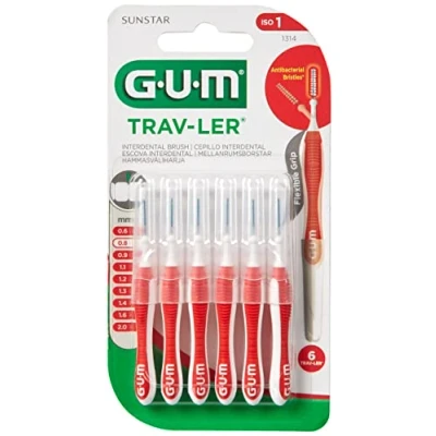 Abbildung von GUM TRAV LER Interdentalbürsten 6er Blister Gr. 1 Kerze , rot 6 Stück mit Kappen
