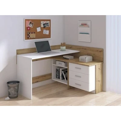 Abbildung von Dmora Schreibtisch Hudson, Mehrzweckschreibtisch, Bürotisch für PC, Eckschreibtisch, 130x112h82 cm, Weiß und Knoteneiche