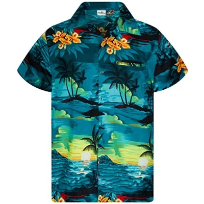 Abbildung von King Kameha Funky Hawaii Hemd, Herren, Kurzarm, Surf, Petrol Grün, XL
