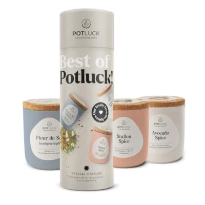 Abbildung von POTLUCK I Best of 3er Geschenkset 3 Gewürzmischungen für Bruschetta, Pasta, Pizza &amp; Kartoffeln Wiederverwendbarer Keramiktopf Gesunde Ernährung, lecker Essen zu Hause