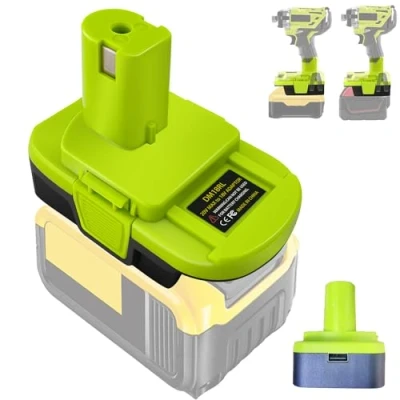 Abbildung von TPDL DM18RL Akku Adapter für Ryobi 18V Batteriewerkzeug, Batterie Konverter mit USB Telefonladegerät Konvertieren Dewalt 20V Lithium ion Werkzeug
