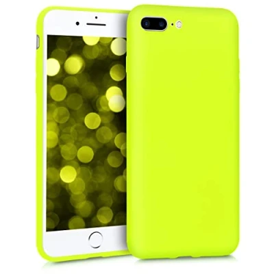 Abbildung von kwmobile Hülle kompatibel mit Apple iPhone 7 Plus/iPhone 8 Plus weiches TPU Silikon Case Cover geeignet für kabelloses Laden Neon Gelb