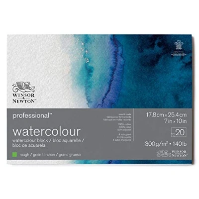 Abbildung von Winsor &amp; Newton 6664009 Professional Aquarellpapier im Block 20 Blatt 17,8 x 25,4cm, 300g/m², Satiniert, helles natürliches weißes Papier in archivierbarer Qualität, gilbbeständig
