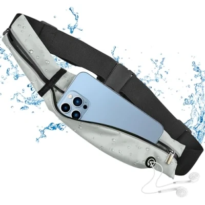 Abbildung von Laufgürtel für Handy, Lauftasche Jogging, Bauchtasche Sport Lauftasche, wasserdichte Lauf Hüfttasche mit Verstellbarem Gummiband, Joggen, Running, Damen und Herren (Silbergrau)