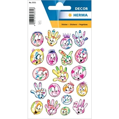 Abbildung von HERMA 3531 Aufkleber Smiley klein groß, 60 Stück, Belohnung Sticker mit lustigen Emoji Gesicht Motiv, Kinder Etiketten für Schule Grundschule Schüler Tagebuch Scrapbooking Geburtstag Deko DIY Basteln