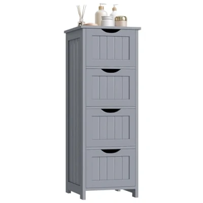 Abbildung von WOLTU Badezimmerschrank, Badschrank, Beistellschrank mit 4 Schubladen, schmales Regal für Badezimmer Wohnzimmer Küche, modern, Hellgrau, 30x82x30 cm, BZS07hgr