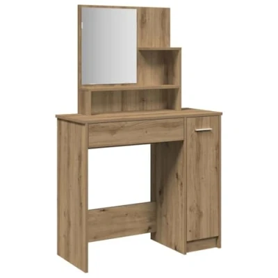 Abbildung von vidaXL Schminktisch mit Spiegel Artisan Eiche 86,5x35x136 cm, Kosmetiktisch, Spiegel, Schublade, Frisiertisch