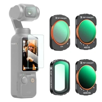 Abbildung von K&amp;F Concept Magnetic Variable ND&amp;UV&amp;CPL Filter Set Kompatibel mit DJI OSMO Pocket 3 Creator Combo, 4 Pack UV CPL ND2 32 ND32 512 1 9 Blenden Lichtreduzierung Neutral Density HD Optical Glass