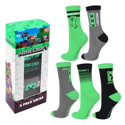Abbildung von Minecraft Creeper Socken Strümpfe Sneaker auch mit Geschenkverpackung, hoher Baumwollanteil, Jungen 3er und 5er Paar (DE/NL/SE/PL, Numerisch, 27, 30, Regular, Grün)