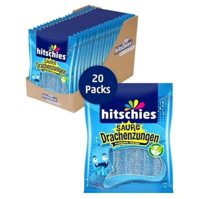 Abbildung von hitschies saure Drachenzungen Blau Fruchtig Fruchtgummis in Sorte: Blaue Himbeere Drachenstarkes Kauvergnügen Vegan 20 x 125g