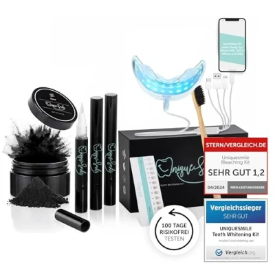 Abbildung von Uniquesmile Zahnbleaching Kit Teeth whitening kit, PAP Formel, LED Technologie, schmerzfrei, frei von Schadstoffen.