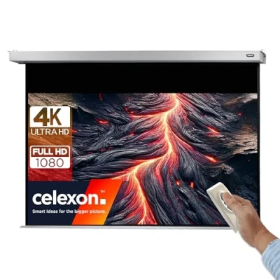 Abbildung von celexon Professional Plus Motor Leinwand 80&quot; 180x102 cm 16:9 elektrische 4K,Full HD Präsentations für Ihren Heimkinobeamer zur Decken / Wand Montage mit Fernbedienung