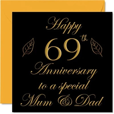 Abbildung von Stuff4 Hochzeitskarte zum 69. Jahrestag für Vater, Mutter, Eltern besondere Mama &amp; Papa Happy 69 Hochzeitstag von Sohn Tochter Familie, 145 mm x Grußkarten Jahrestage