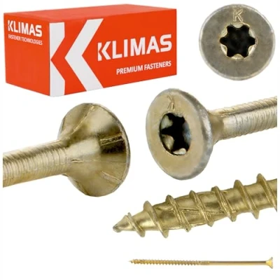 Abbildung von KLIMAS Holzschrauben Torx Spanplattenschrauben Gelb Senkkopfschrauben Terrassenschrauben Universalschrauben Dachkonstruktion Schrauben Set 5x120 mm 200 Stück