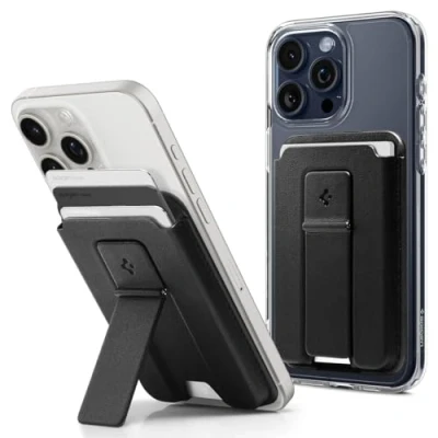 Abbildung von Spigen Smart Fold 2 MagFit Magnetischer Kartenhalter Entwickelt für Magsafe mit Ständer Kompatibel iPhone 16/15/14/13/12 Modelle Wallet Schwarz