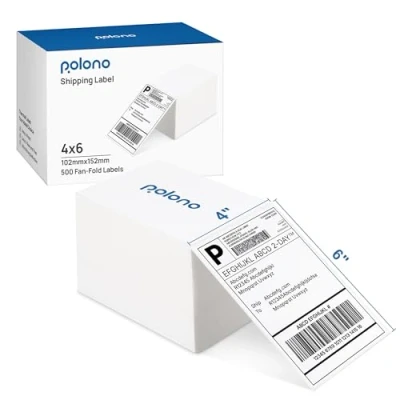 Abbildung von Thermoetikette, POLONO 4&quot;x6&quot; Thermodirekt Versandetikette (500er Pack), Perforierte Leporello Etikette, Kompatibel mit Etikettendrucker MUNBYN, Rollo, IDPRT SP410, PL60, Handelsqualität
