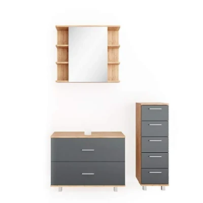 Abbildung von Vicco Badmöbel Set Ilias, Goldkraft Eiche/Anthrazit, 3 Teile, mit Unterschrank 80 cm, (3 er Set, St., Set)