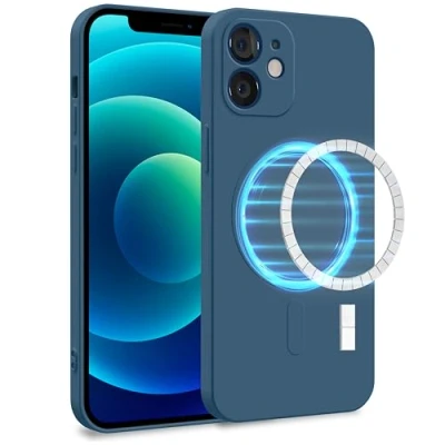 Abbildung von MyGadget Hülle für Apple iPhone 12 [ kompatibel mit MagSafe ] Zweilagige Handyhülle Kameraschutz Cover Innenfutter &amp; Silikon außen Dunkel Blau