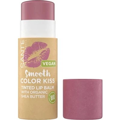 Abbildung von SANTE Naturkosmetik Smooth Color Kiss 02 Soft Berry, veganer Lippenpflegestift mit Bio Ölen, Kakaobutter und Sheabutter, für intensive Pflege, nachhaltige Verpackung, 7g