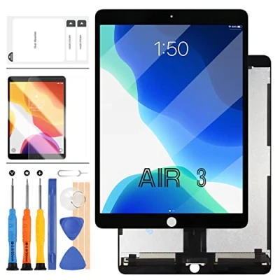 Abbildung von Ersatzbildschirm Compatible für iPad Air 3 3. Generation 2019 LCD Display Touchscreen Digitzer Full Glass Assembly Air3 A2152 A2123 A2153 A2154 mit Werkzeug + gehärtetem Glas (schwarz)