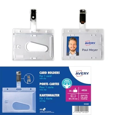 Abbildung von Avery Zweckform Namensschilder 85x54 mm mit Clip 25 Stück