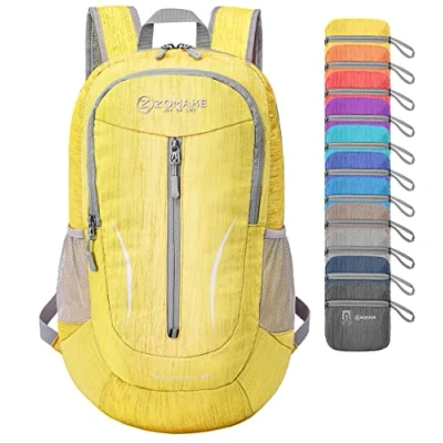 Abbildung von ZOMAKE Faltbarer Rucksack Leicht 25L Kleiner Rucksäcke Wasserdicht Wanderrucksack Packable Backpack für Damen Herren Outdoor Wandern(Gelb)