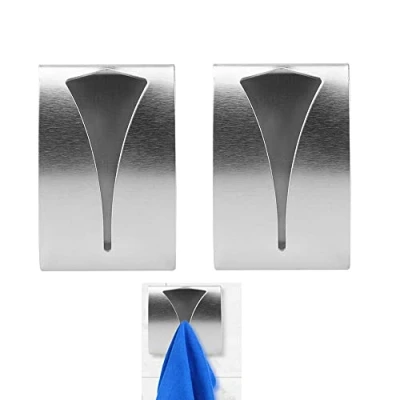 Abbildung von 2 Stücke Selbstklebend Handtuchklemme Geschirrtuchhaken, Edelstahl Handtuchhaken Handtuchhalter für Badezimmer und Küche, kein Bohren erforderlich (Silber）