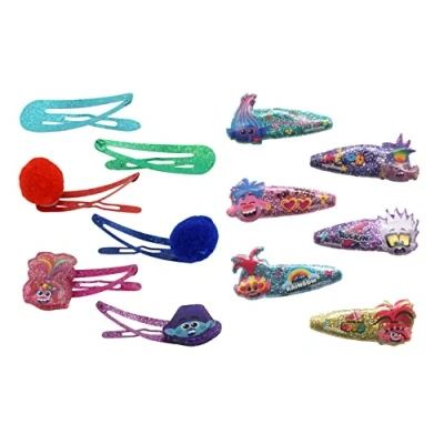 Abbildung von 12 teiliges Set von Trolls Haarspangen mit Schleife, Motiven, herzförmigen Charms und Pompons, zum Styling, Abteilung, Kinderhaar Accessoires für Mädchen