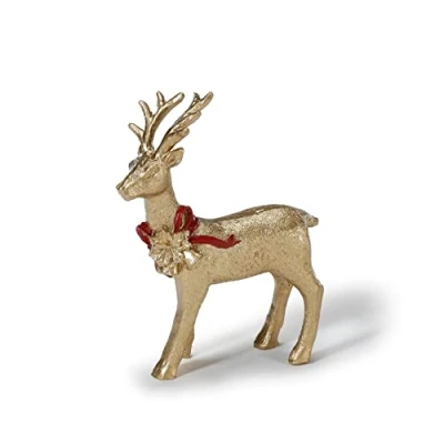 Abbildung von Inge glas Weihnachtsfigur Hirsch 9,5cm stehend Keramik Weihnachtsdeko Dekofigur mit Glocken Deko Gold rot