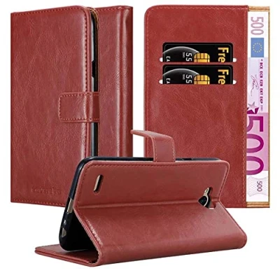 Abbildung von Cadorabo Hülle kompatibel mit LG X Power 2 aus Premium Kunst Leder Flip Klappbare Stoßfeste Magnetische [Standfunktion] [Kartenfächern] Cover für Tasche in Rot