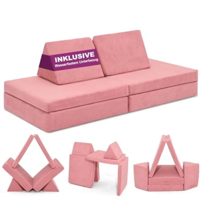 Abbildung von Linodino® Spielsofa Kindersofa aus Schaumstoff Bausteine für Kinder &amp; Kuschelecke im Kinderzimmer [OHNE Harte Teile] 10 Farben zur Wahl Korallen Rosa