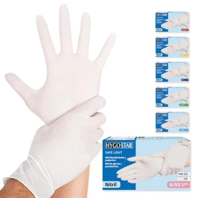Abbildung von HYGOSTAR Nitrilhandschuhe Safe Light, puderfrei, weiß, 1 Packung = 100 Stück, Größe: XS