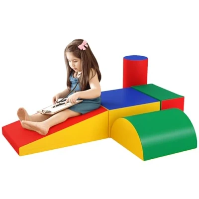 Abbildung von HOMCOM 5er Set Bauklötze Bauspielzeug zum krabbeln, klettern Spielbausteine, (Riesenbausteine, 5 St., Bausteinset), für 1 3 Jahre alt Kinder Kunstleder