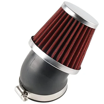 Abbildung von Evermotor Universal 45 Grad Biegung Doppelschicht Stahl Filter Luftfilter 48mm 49mm 50mm für Motorrad Scooter ATV Moped Rot