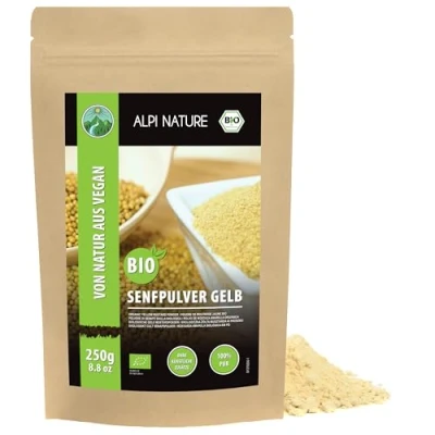 Abbildung von Bio Senfpulver gelb weiß (250g), Senfmehl gelb, Senfkörner gemahlen aus kontrolliert biologischem Anbau, Senf Pulver 100% natürlich, ohne Zusätze, Senfsaat gemahlen, Senfsamen