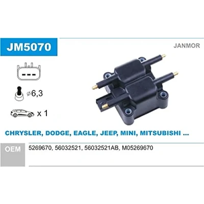 Abbildung von JANMOR JM5070 Zündspule CHRYSLER: PT Cruiser Kombi, Sebring II Cabrio, VOYAGER 4, MINI: Schrägheck, JEEP: WRANGLER 2