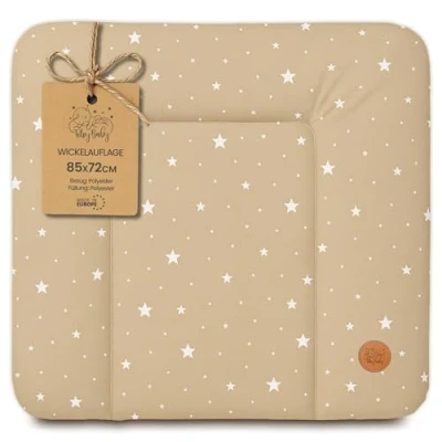 Abbildung von Wickelauflage Wickelunterlage abwaschbar und wasserdicht 85x72 cm Wickelmatte zum Auflegen auf Wickeltisch Wickelaufsatz Wickelkommode oder Waschmaschine changing mat 85 x 72 Beige mit Weiß Sternen