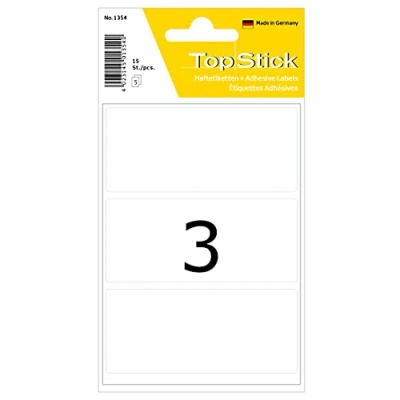 Abbildung von TopStick 1354 Vielzweck Etiketten groß, 150 Stück, 82 x 36 mm, 3 pro Bogen, selbstklebend, Haushaltsetiketten zum Beschriften, matt, blanko Papier Klebeetiketten Aufkleber, weiß