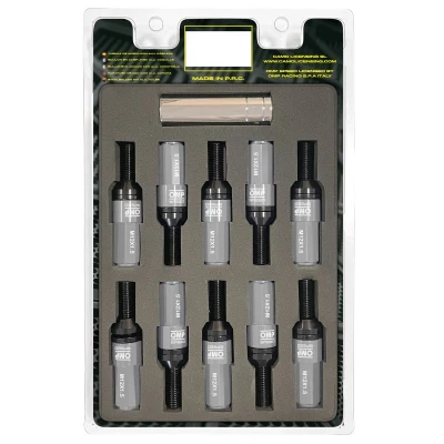 Abbildung von OMP SPEED Set 20 Radschrauben schwarz mit metrischer M12X1,5 Schlüssel 17 19 lang Gewinde 28 mm grauem Aluminium 7075 + DIN 12,9