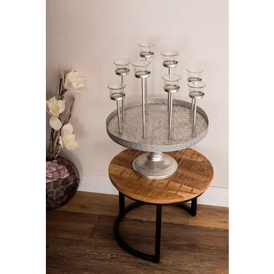 Abbildung von Myflair Möbel &amp; Accessoires Tablett &quot;Muki, silber&quot;, Dekotablett rund, mit Fuß, Ø 40 cm, 8 Teelichthaltern, Wohnzimmer