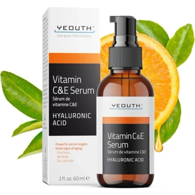 Abbildung von YEOUTH Vitamin C Serum Gesicht mit Hyaluronsaure, Gesichtspflege, Feuchtigkeitsspendend Gesichtsserum, Anti Aging serum, Hautpflege 60ml