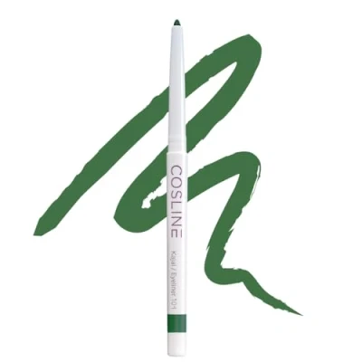Abbildung von COSLINE Kajal und Eyeliner Nr. 104, Farbe: Evergreen (Grasgrün), wisch wasserfest, weiches Auftragen, starke Pigmentierung, Vegan, Made in Germany