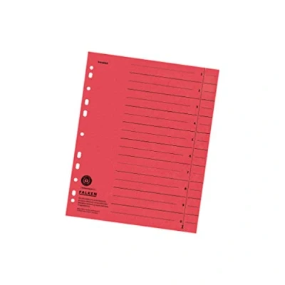 Abbildung von Original Falken 100er Pack Trennblätter. Made in Germany. Aus Recycling Karton für DIN A4 rot Trennlaschen Trennblätter Ordner Register Kalender Blauer Engel