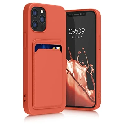 Abbildung von kwmobile Handyhülle kompatibel mit Apple iPhone 12 / Pro Hülle Handy Cover Fach für Karten in Koralle