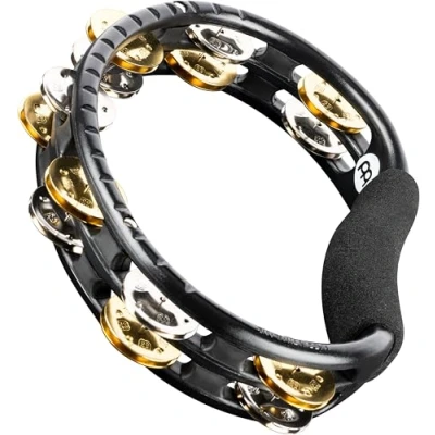 Abbildung von Meinl Percussion Recording Combo Tambourine 2 reihiges Tamburin Mit gebogenem Griff ABS Kunststoff / Stahl und Messing, Schwarz Natur (TMT1M BK)