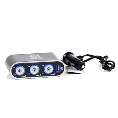 Abbildung von All Ride 3 Fach Steckdose mit USB Adapter 5A, Auto LKW 12/24V Zigarettenanzünder Verteile, selbstklebend, einzeln geschaltet, beleuchtet